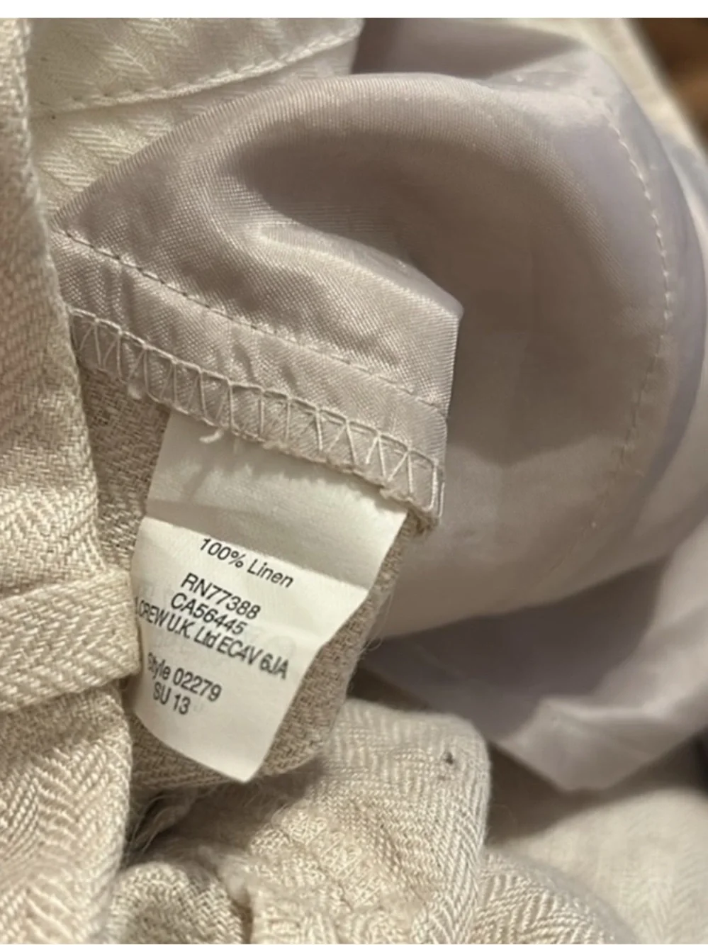 J. Crew Bristol Trouser in Herringbone Linen Cream size 12